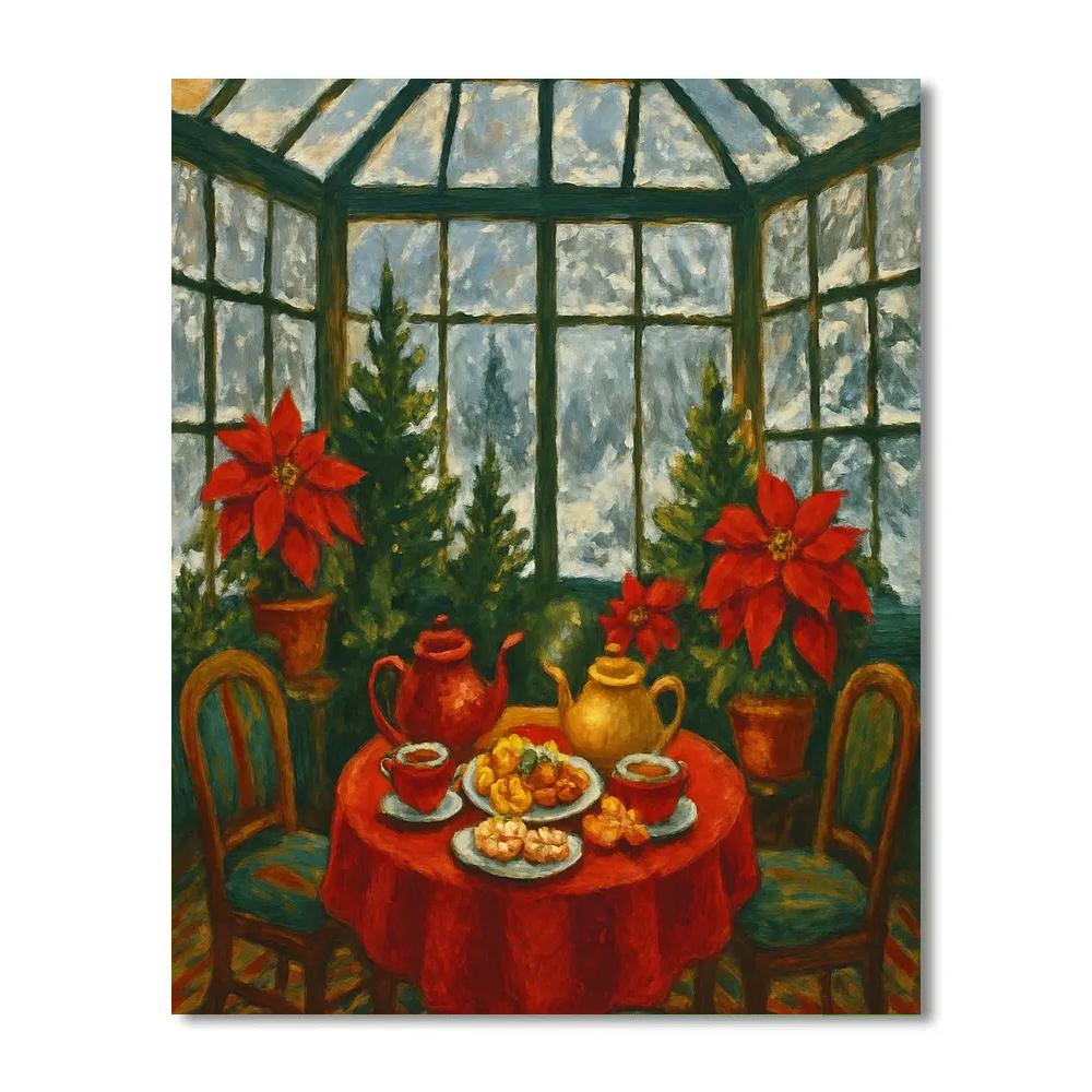Holiday Tea Party In Winter Conservatory Numbered painting kits