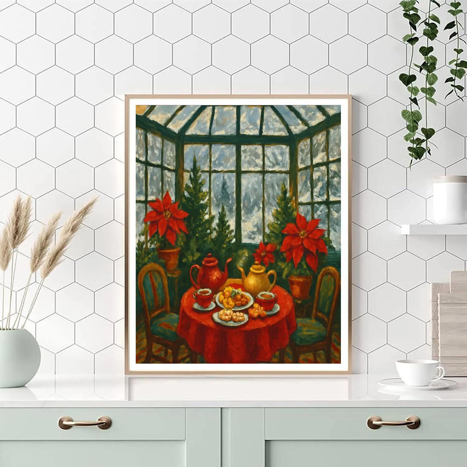 Holiday Tea Party In Winter Conservatory Numbered painting kits