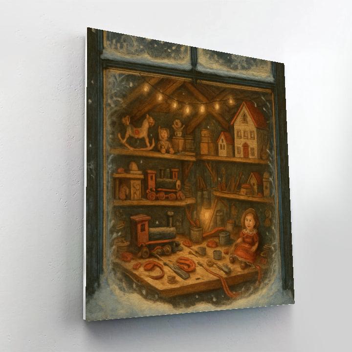 Toy Workshop At Winter Attic Window Paint by numbers art