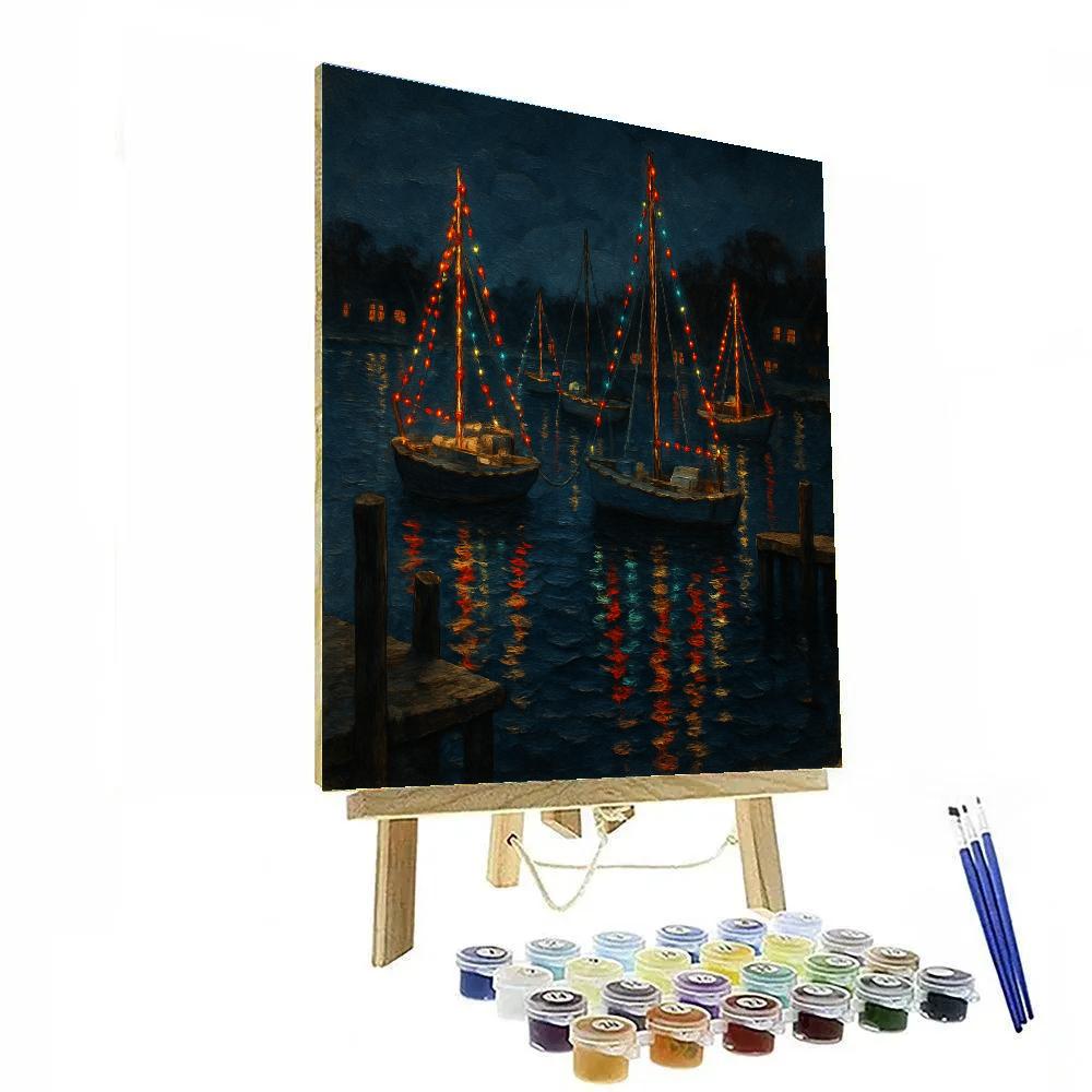 Silent Harbor With Decorated Boats Paint by numbers art