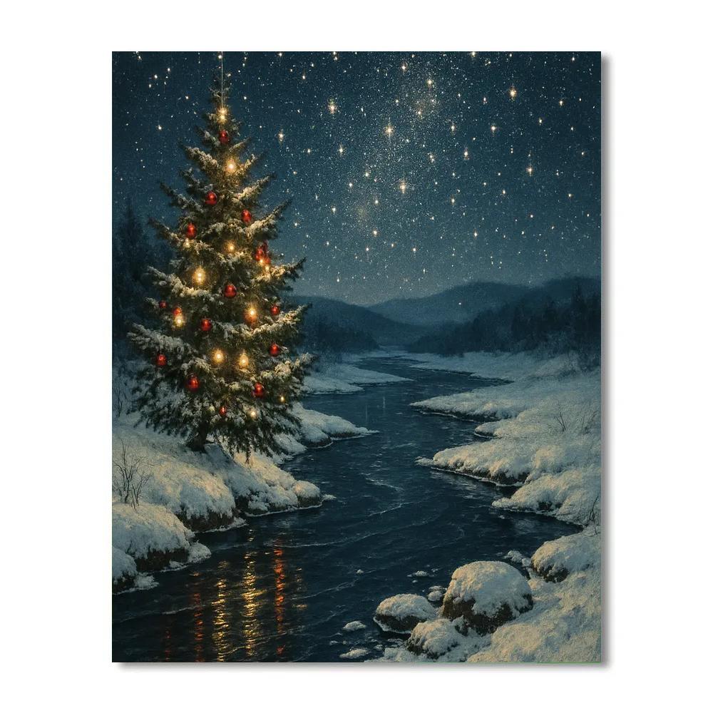 Christmas Starglow Over Snowy River paint by color