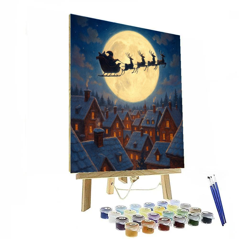 Holiday Sleigh Above Village Rooftops Paint by numbers kits
