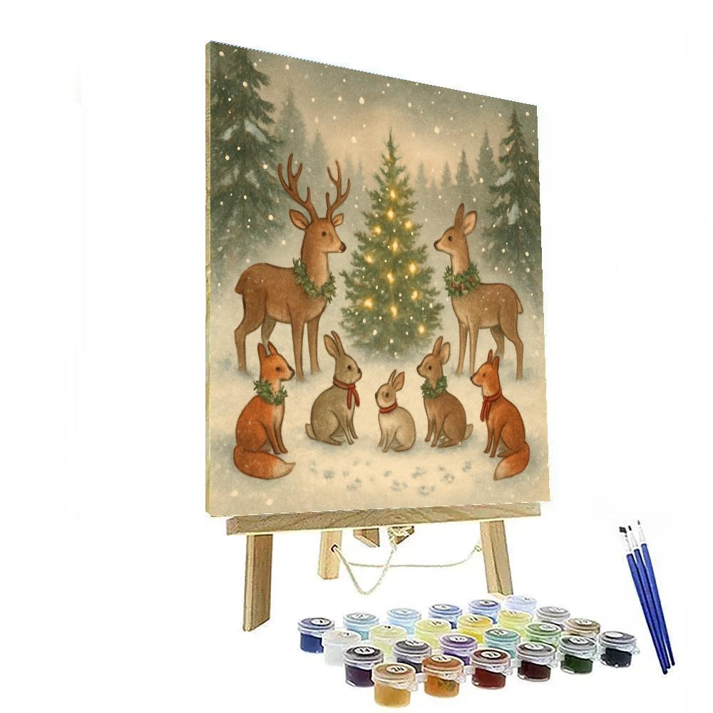 Snowy Carousel Of Woodland Creatures Number painting