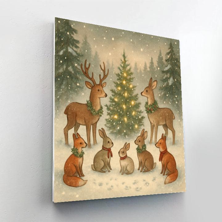 Snowy Carousel Of Woodland Creatures Number painting