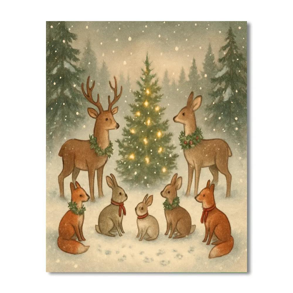 Snowy Carousel Of Woodland Creatures Number painting