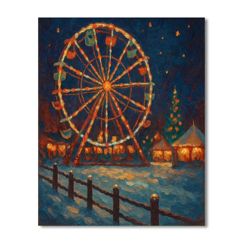 Starlit Christmas Ferris Wheel Number painting