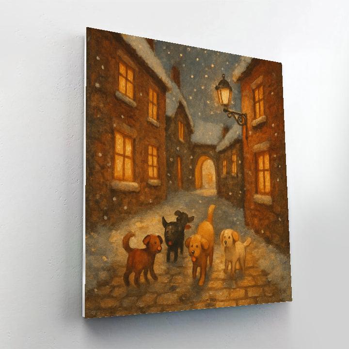 Christmas Dogs In Winter Alley painting number kit