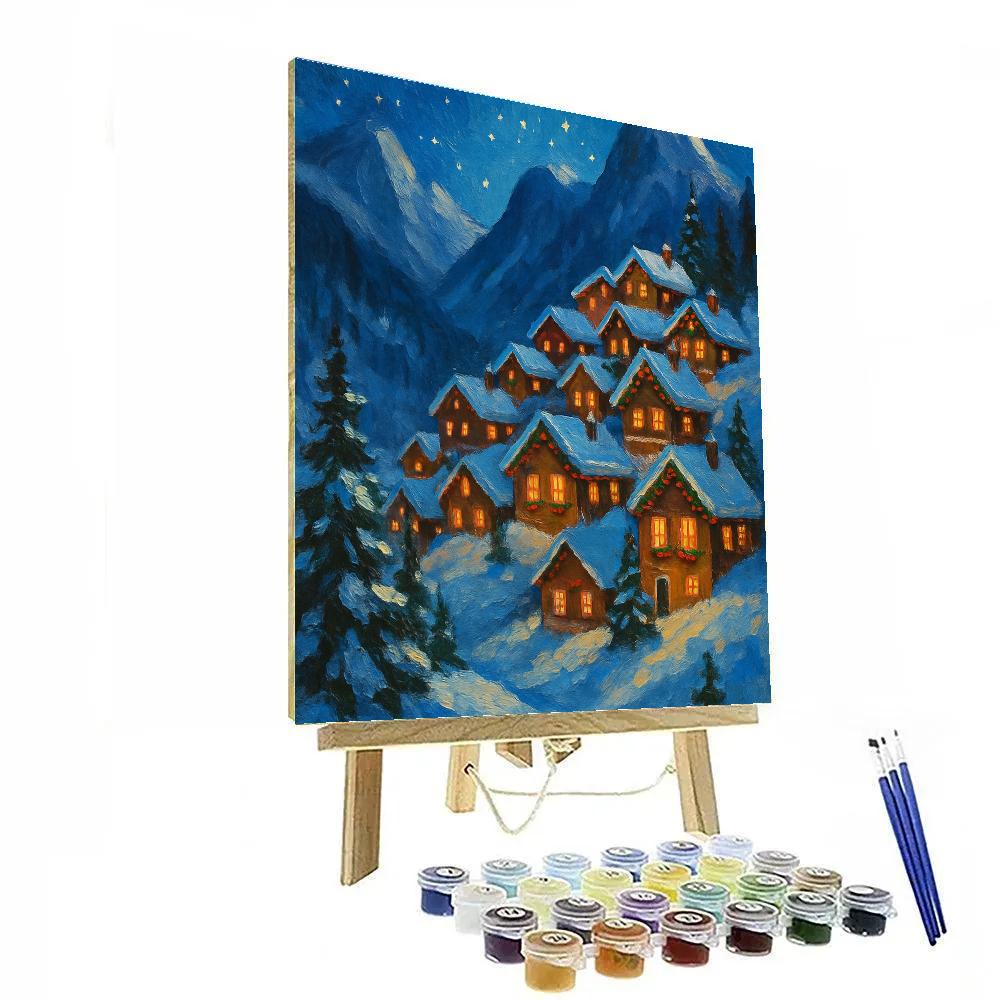 Christmas Starlight On Mountain Village Paint by numbers kits