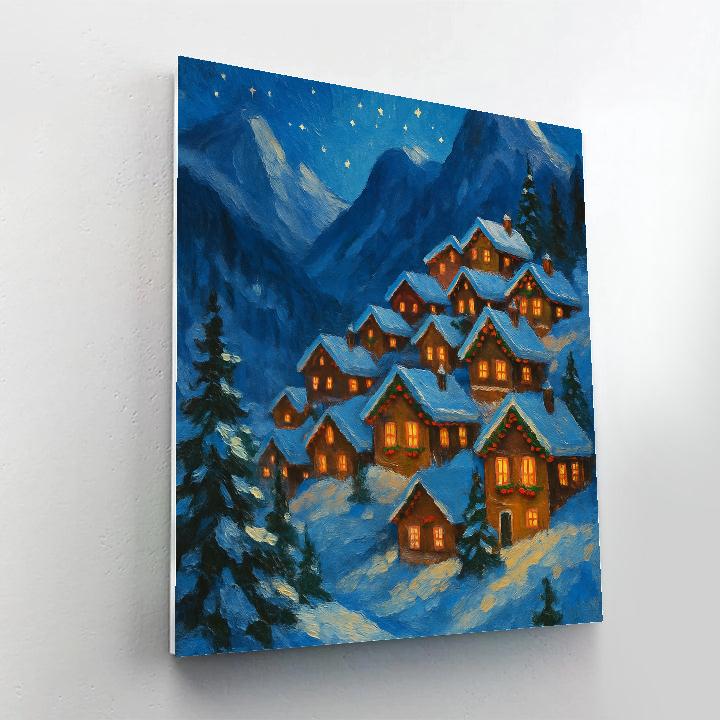 Christmas Starlight On Mountain Village Paint by numbers kits