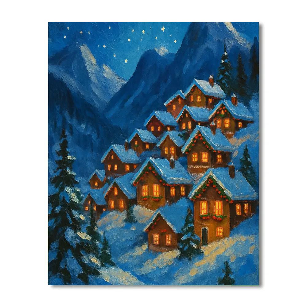 Christmas Starlight On Mountain Village Paint by numbers kits