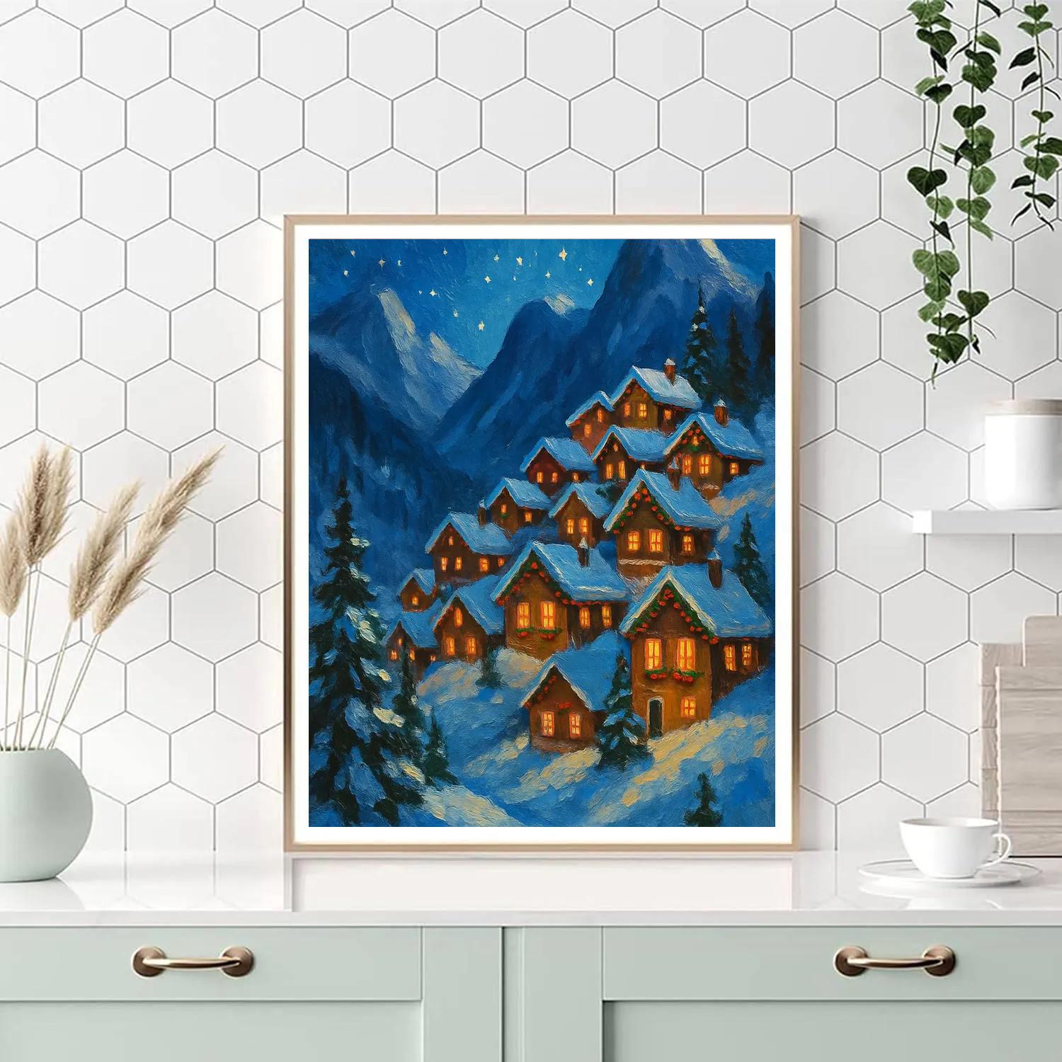 Christmas Starlight On Mountain Village Paint by numbers kits