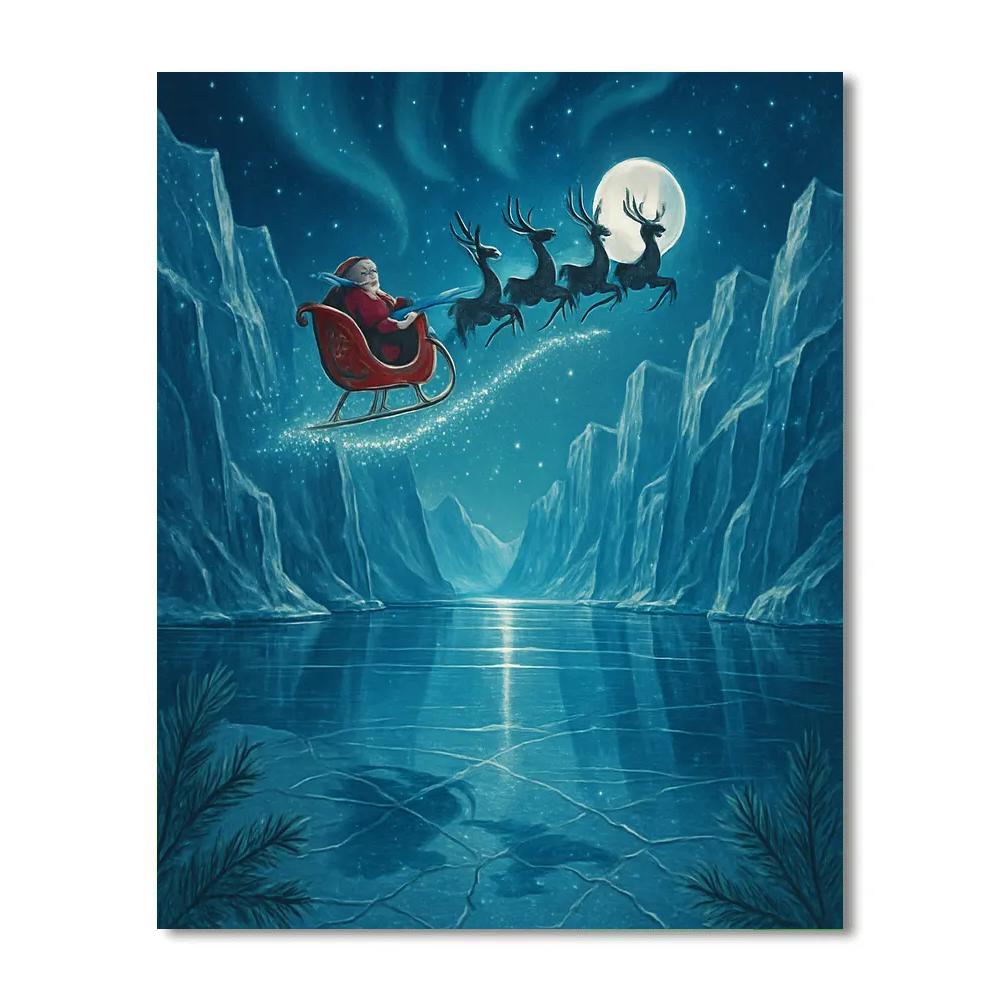 Midnight Sleigh Over Crystal Fjord paint by number