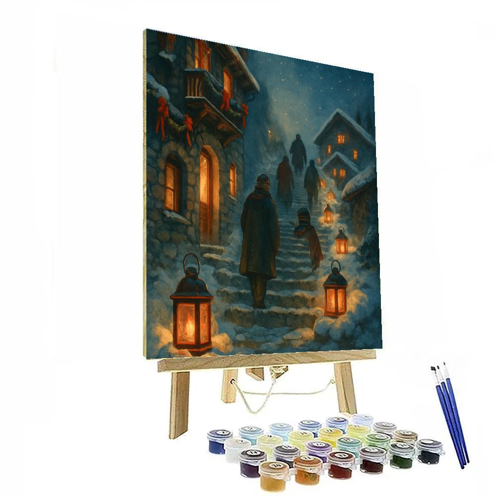 Holiday Lanterns On Alpine Stairway Number painting