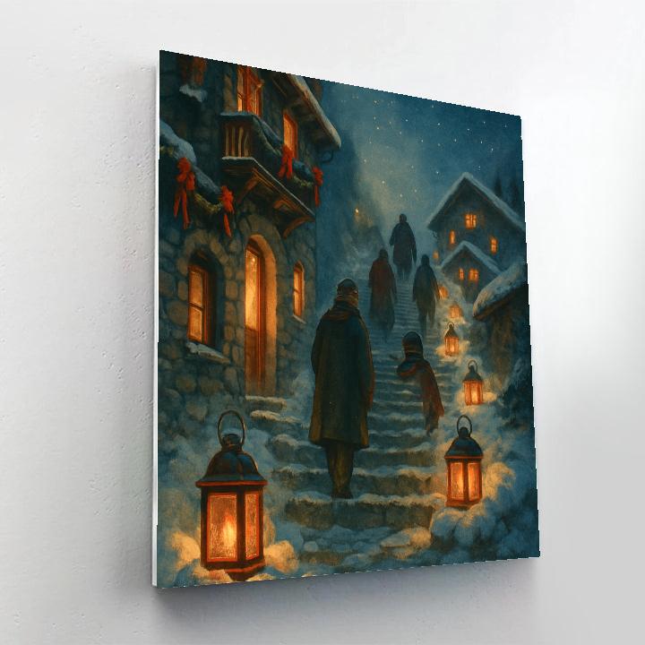 Holiday Lanterns On Alpine Stairway Number painting