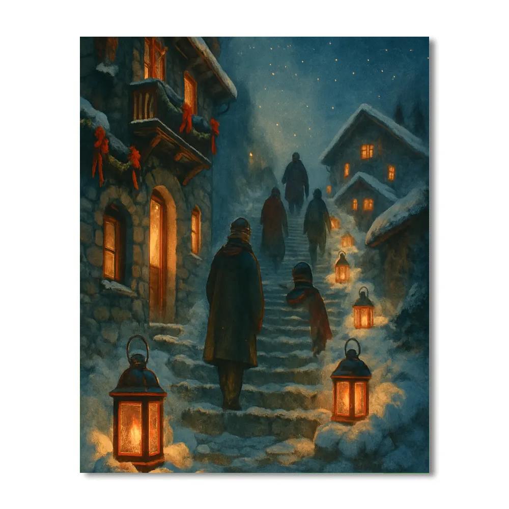 Holiday Lanterns On Alpine Stairway Number painting