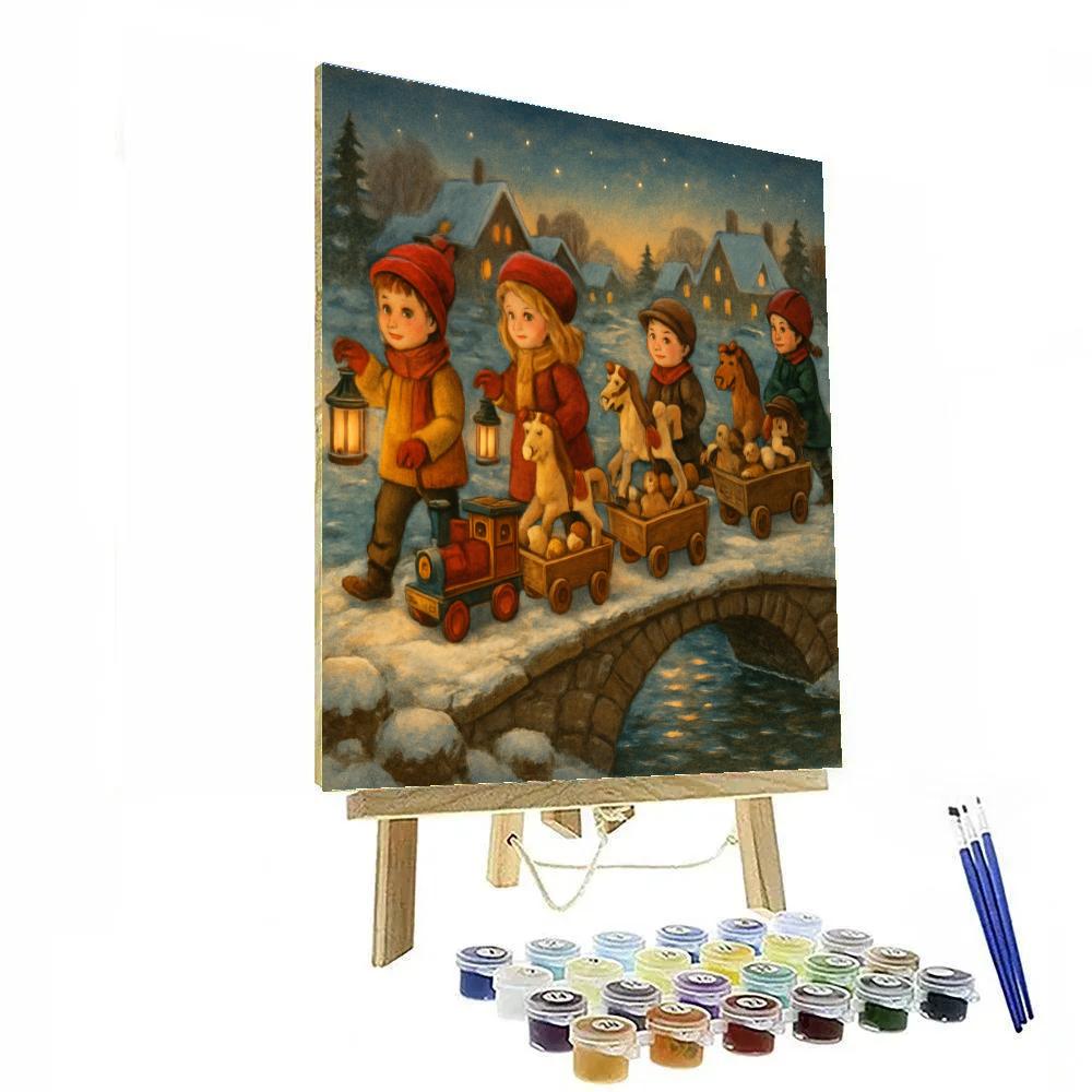 Snowy Toy Parade At Village Bridge DIY paint by numbers