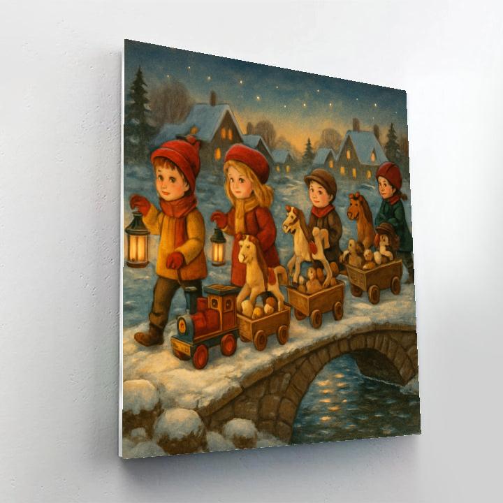 Snowy Toy Parade At Village Bridge DIY paint by numbers