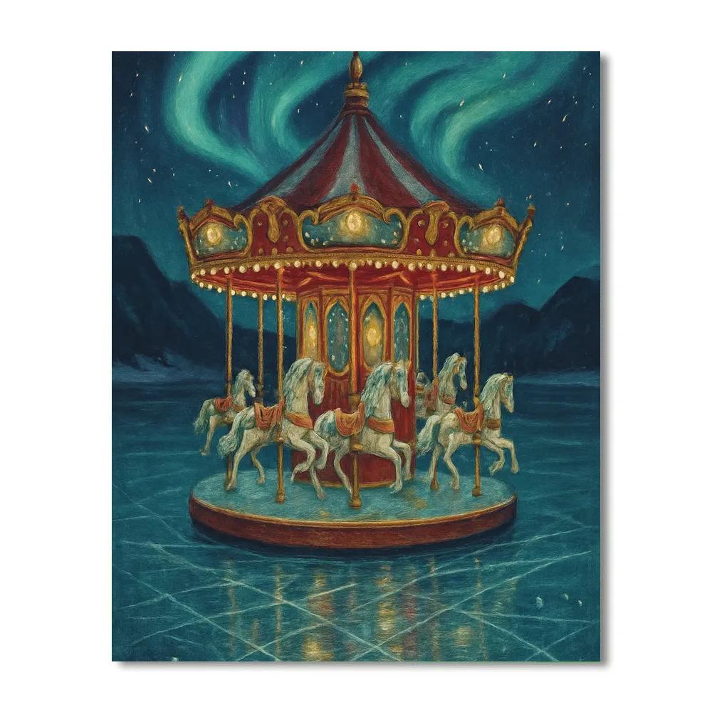 Aurora Carousel On Frozen Lake Paint by numbers art