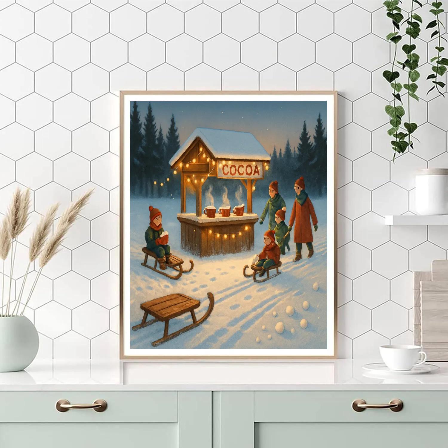 Christmas Cocoa Stand In Winter Meadow Painting by numbers kit