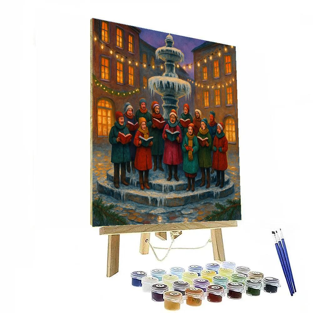 Holiday Choir On Frozen Fountain Steps Paint by numbers kits