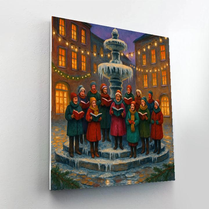Holiday Choir On Frozen Fountain Steps Paint by numbers kits
