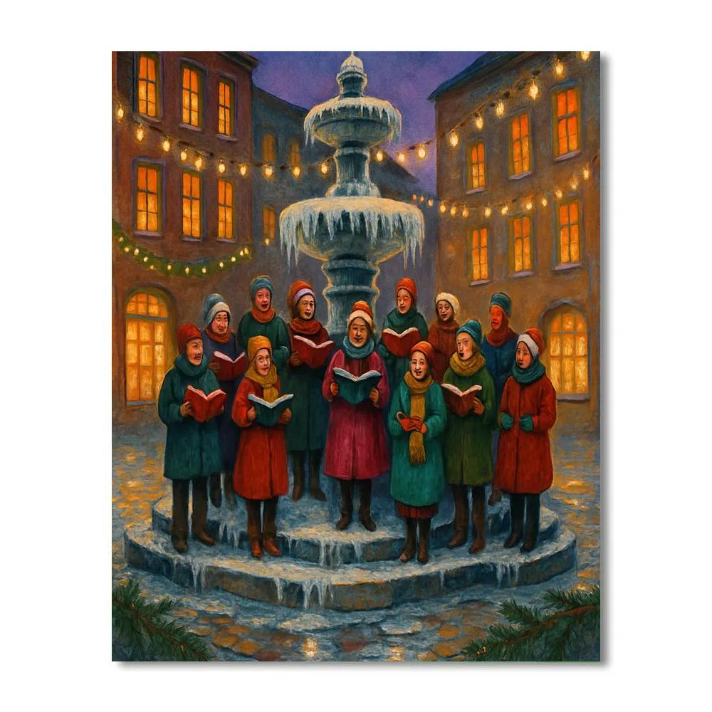 Holiday Choir On Frozen Fountain Steps Paint by numbers kits