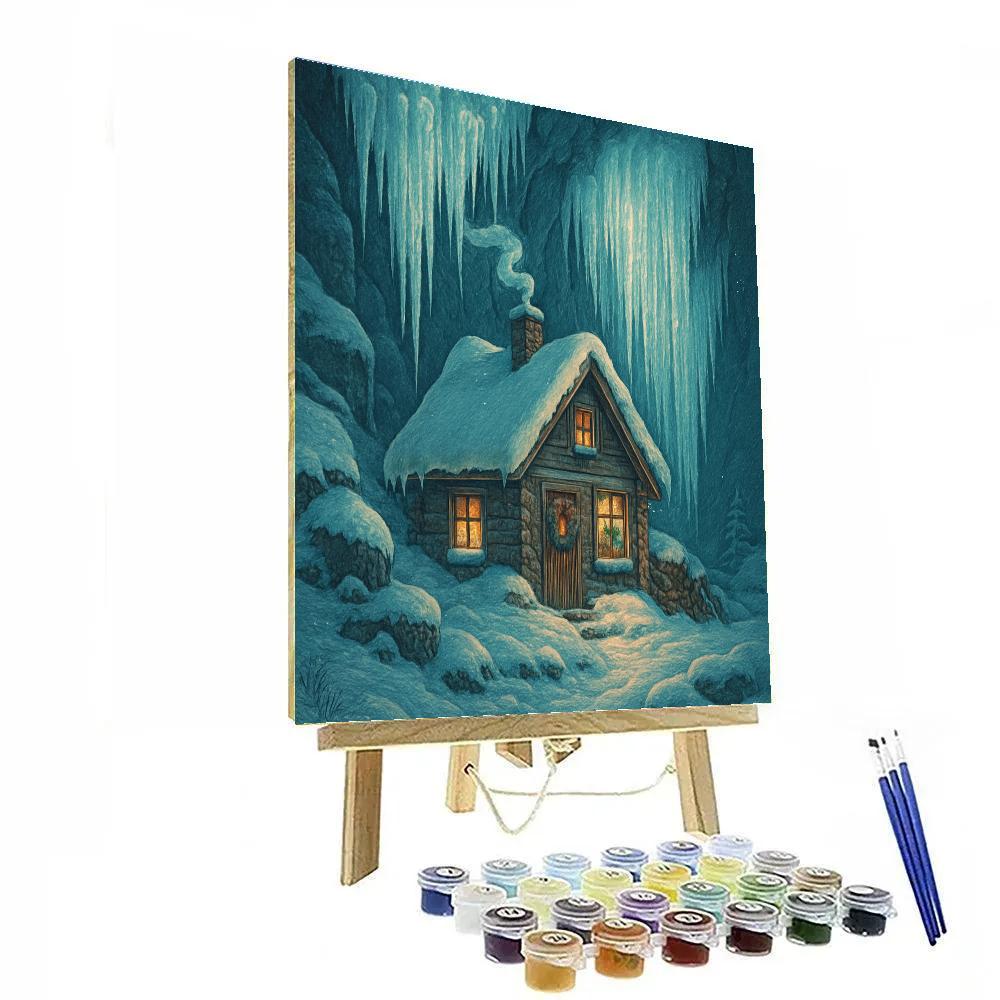 Christmas Cottage Beneath Icicle Cliffs Numbered painting kits