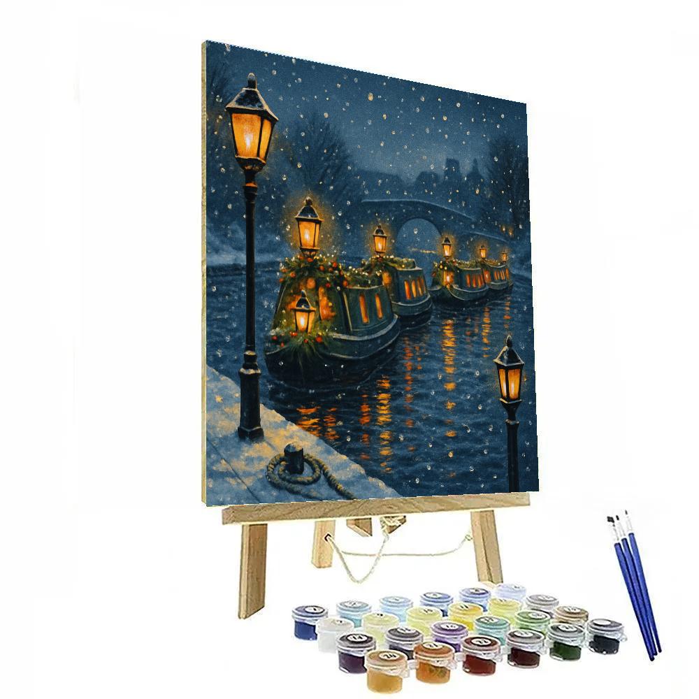 Winter Lantern Boats On Canal paint by color
