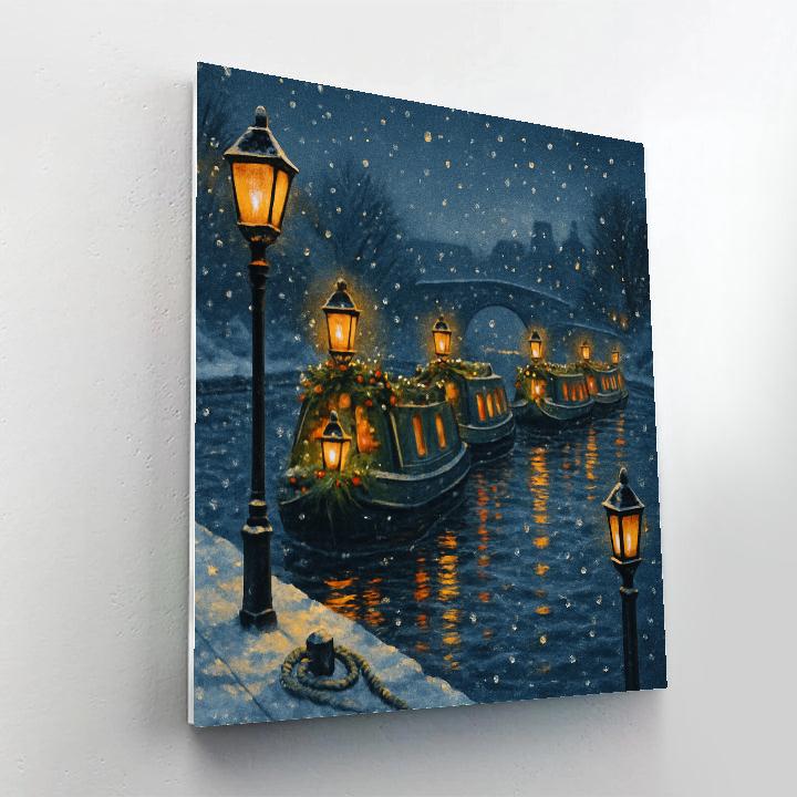 Winter Lantern Boats On Canal paint by color