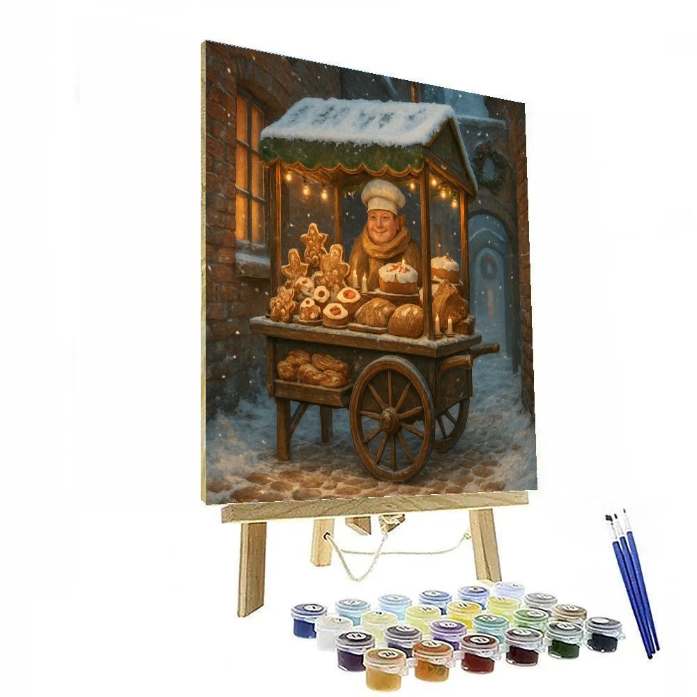 Christmas Bakery Cart In Cobblestone Alley paint by color
