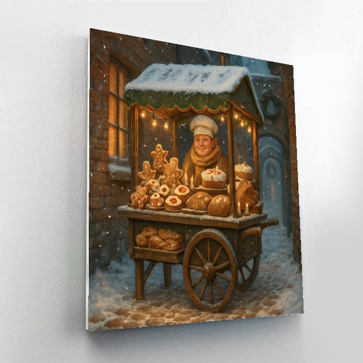 Christmas Bakery Cart In Cobblestone Alley paint by color