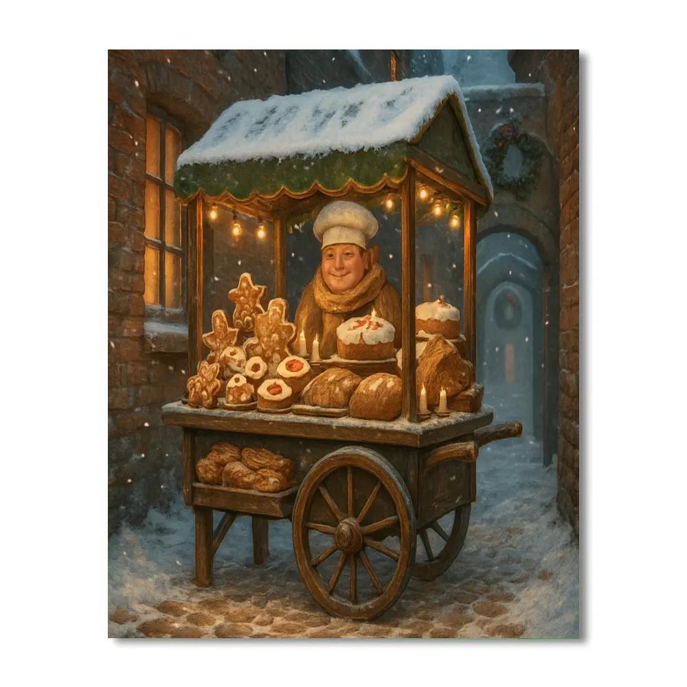 Christmas Bakery Cart In Cobblestone Alley paint by color
