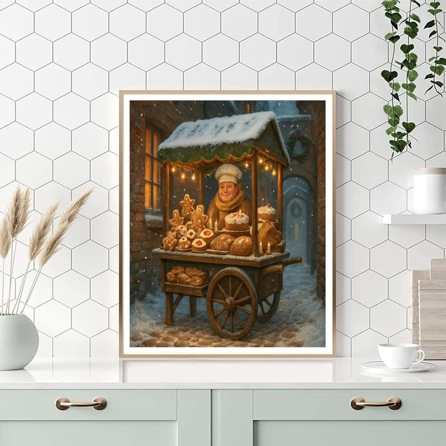 Christmas Bakery Cart In Cobblestone Alley paint by color