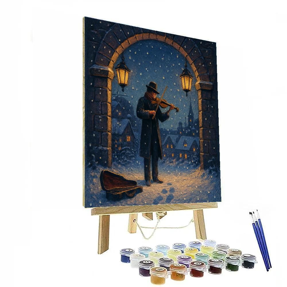 Snowbound Violinist At Village Gate paint by number