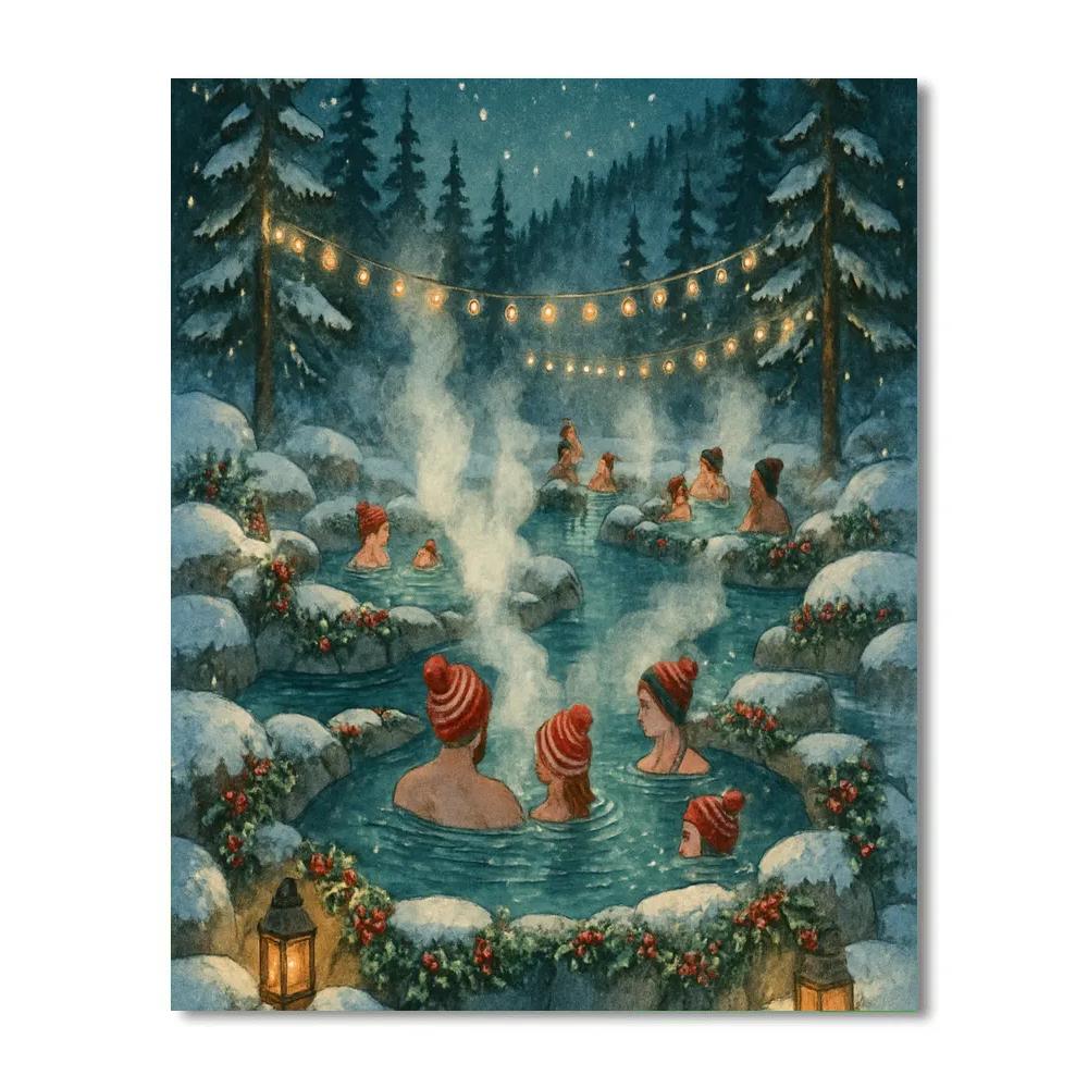 Christmas Hot Springs In Snowy Valley paint by numbers