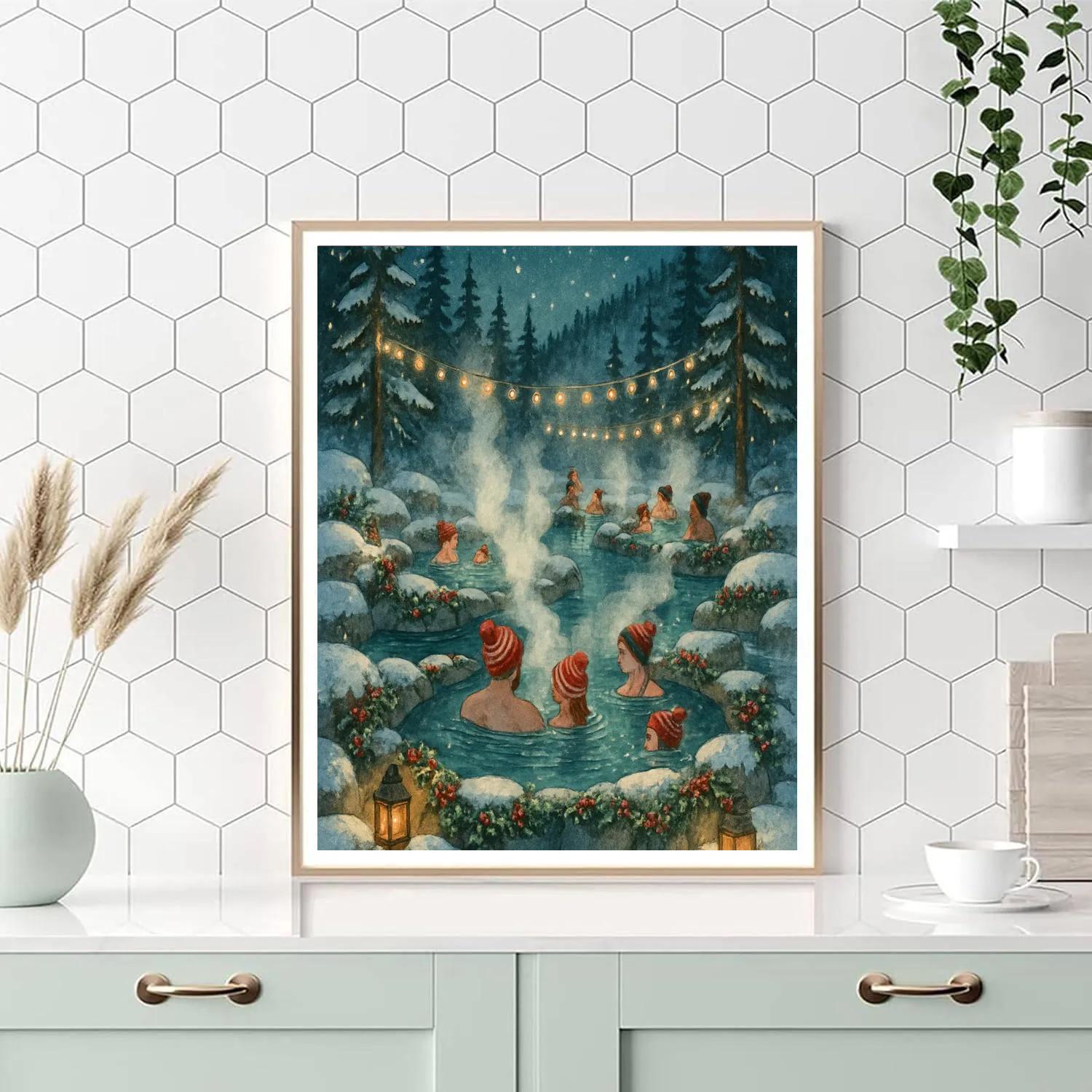 Christmas Hot Springs In Snowy Valley paint by numbers