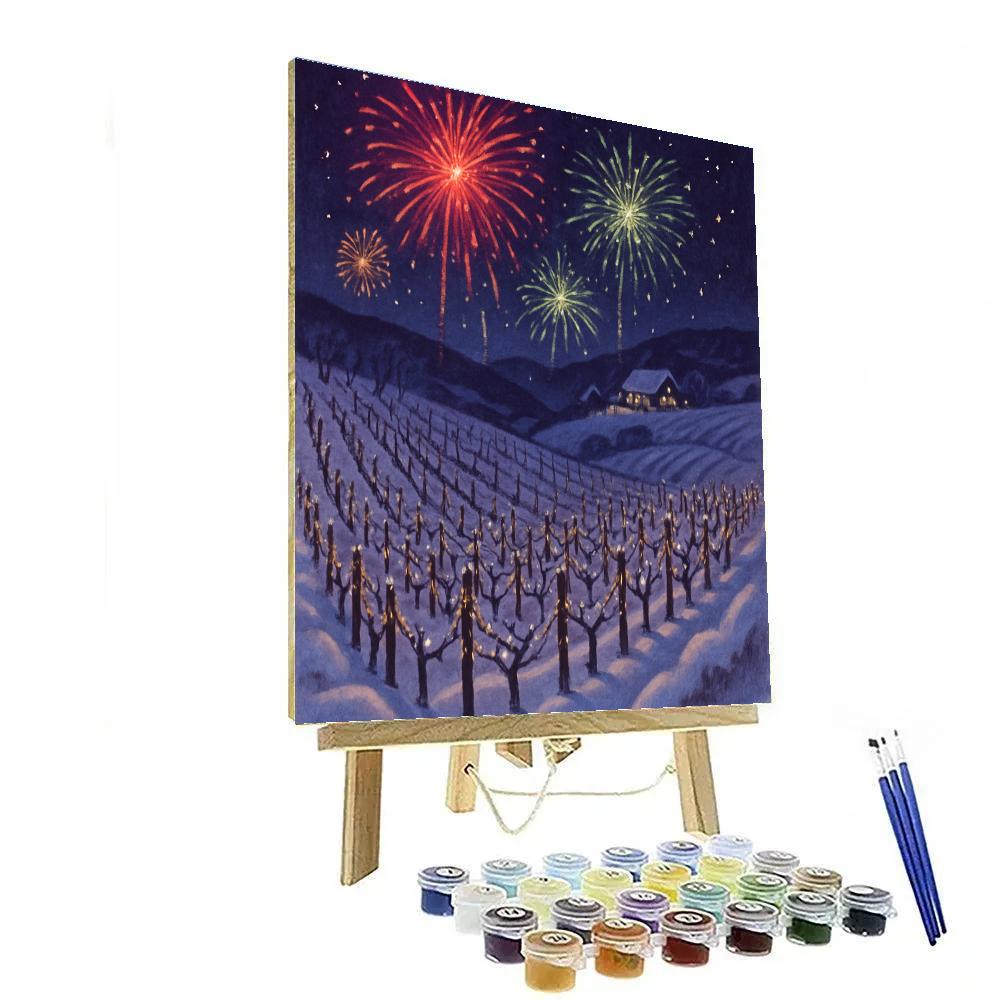 Winter Fireworks Above Snowy Vineyard DIY paint by numbers