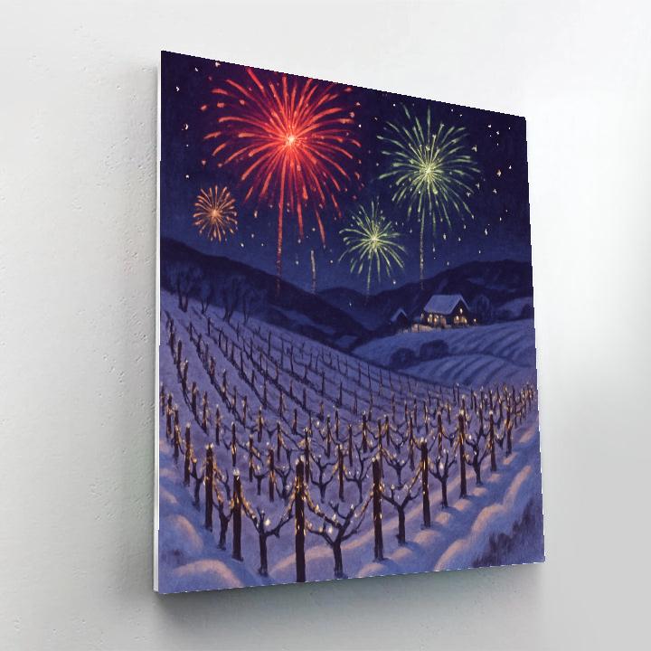 Winter Fireworks Above Snowy Vineyard DIY paint by numbers