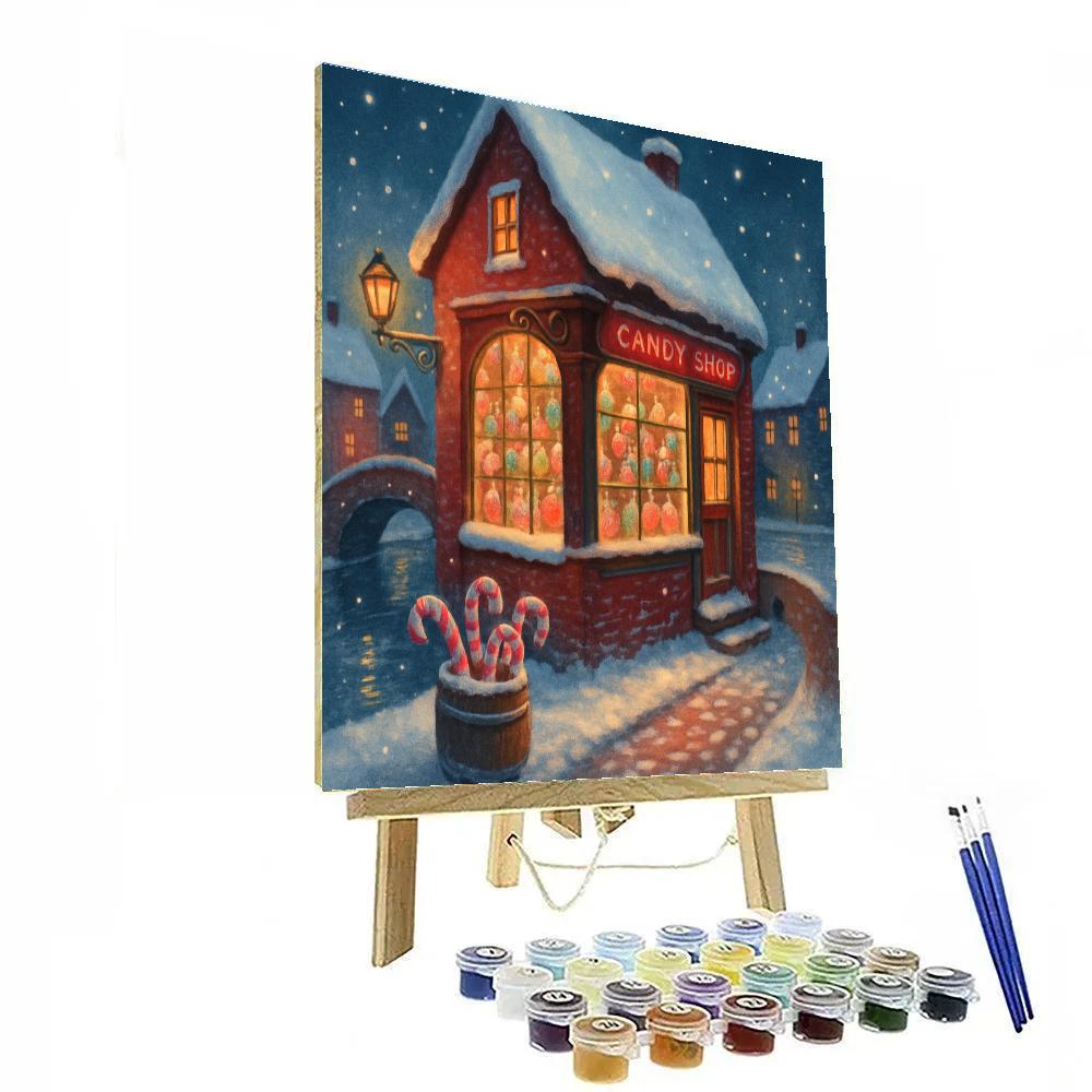 Candy Shop On Frosted Canal Corner Paint by numbers art