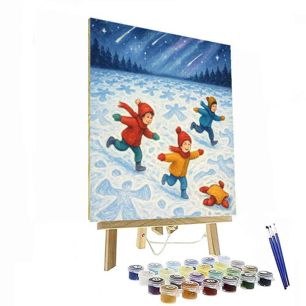 Snow Angel Field Under Shooting Stars Painting by numbers kit