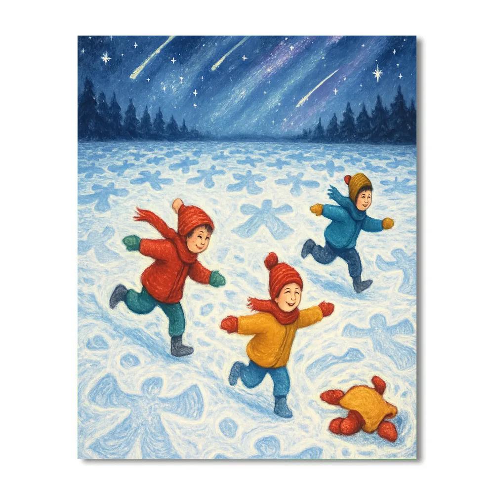 Snow Angel Field Under Shooting Stars Painting by numbers kit