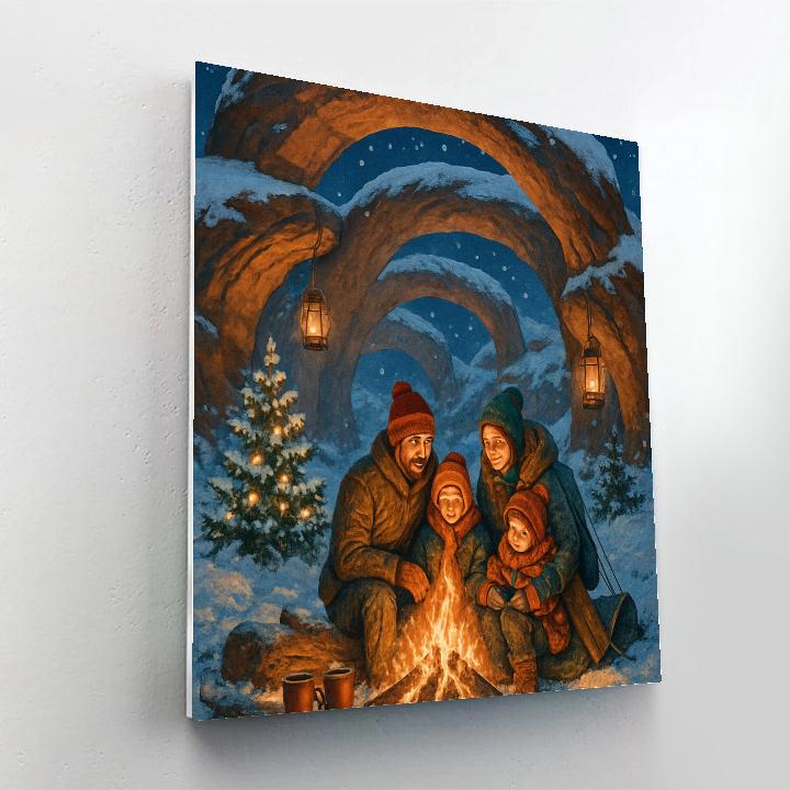 Christmas Campfire Beneath Snowy Arches Number painting