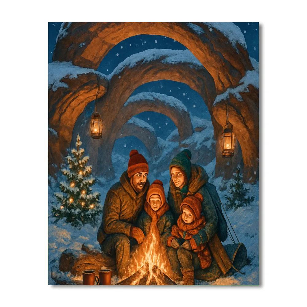 Christmas Campfire Beneath Snowy Arches Number painting