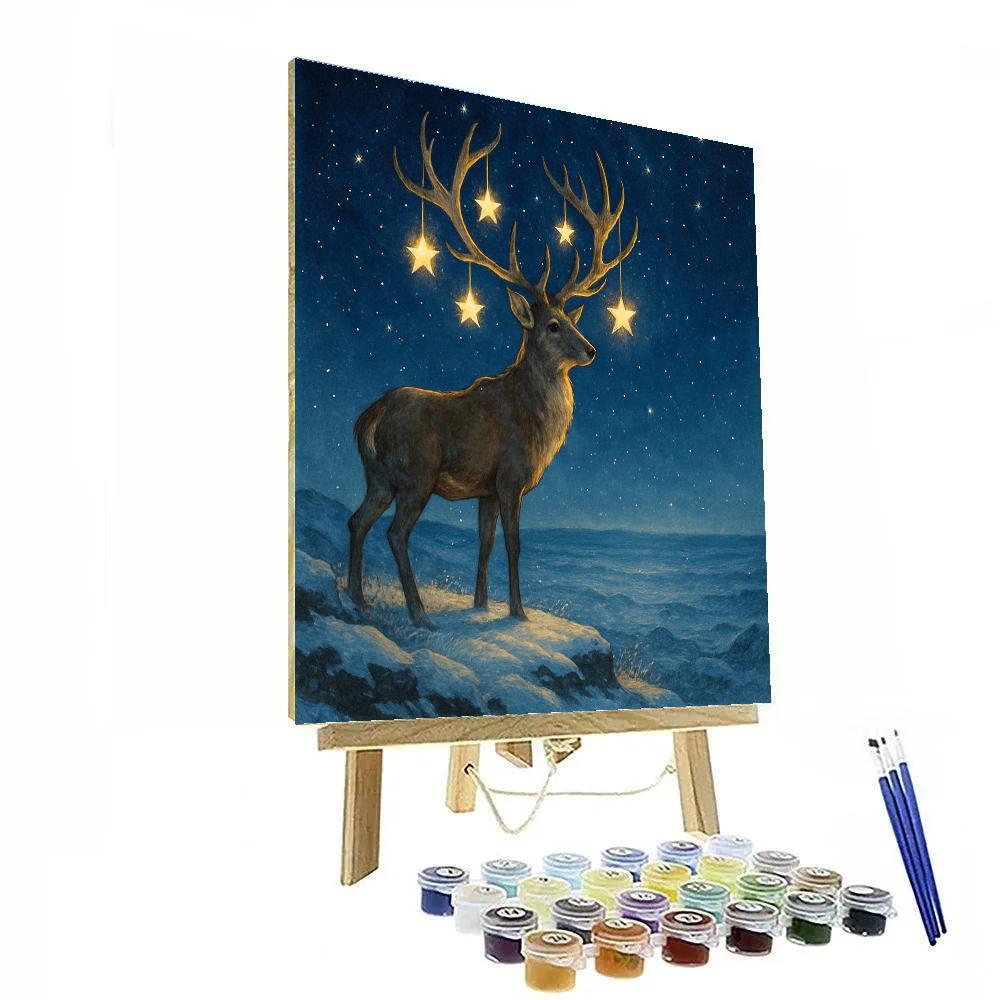 Christmas Deer On Starlit Tundra Ridge paint by color
