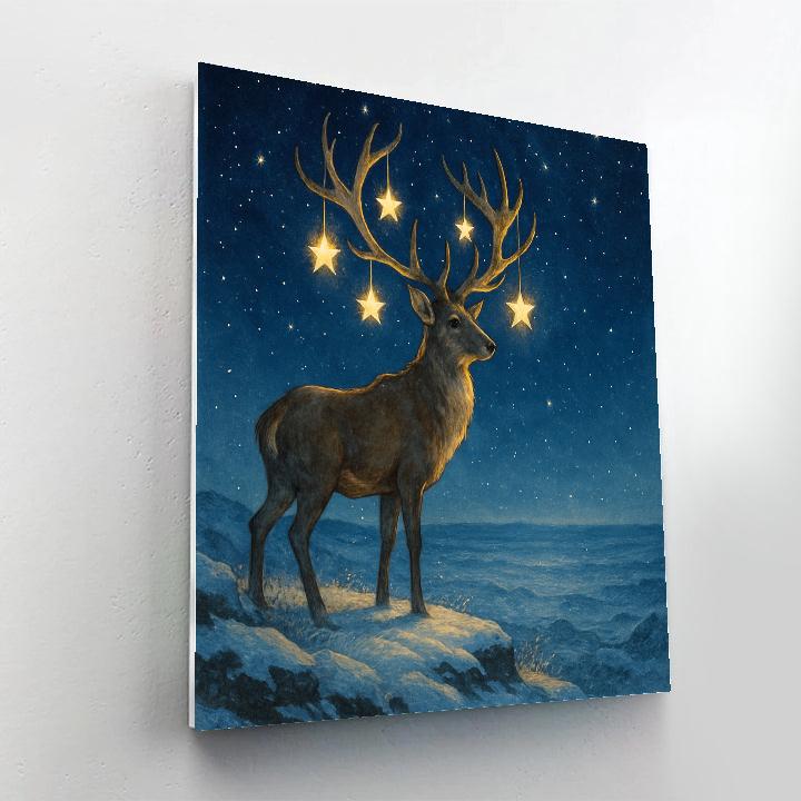 Christmas Deer On Starlit Tundra Ridge paint by color