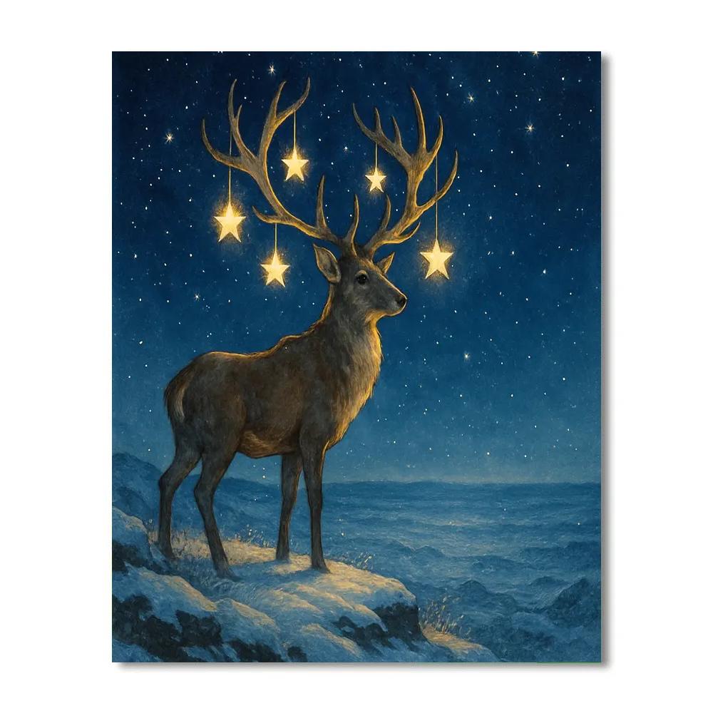 Christmas Deer On Starlit Tundra Ridge paint by color