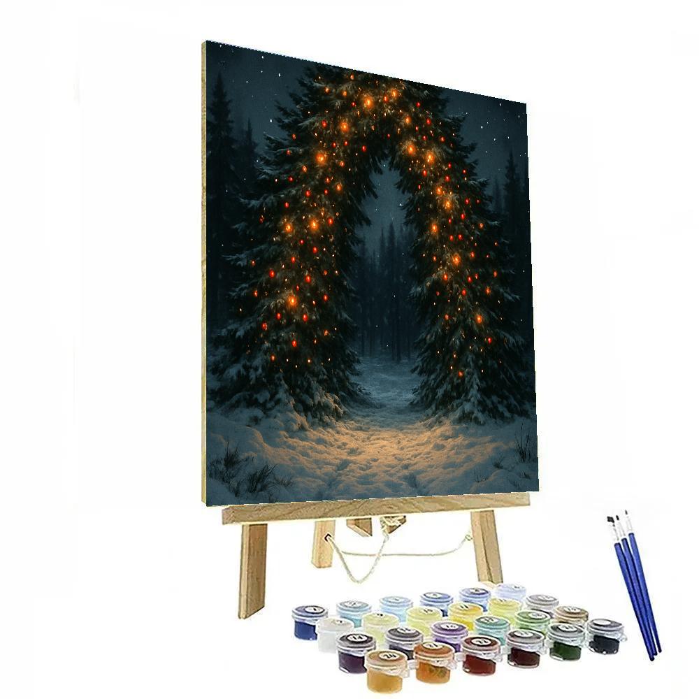 Glowing Evergreen Arch Over Frozen Path paint by number