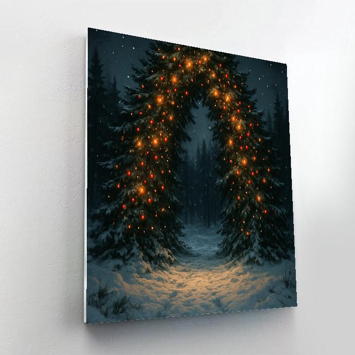 Glowing Evergreen Arch Over Frozen Path paint by number