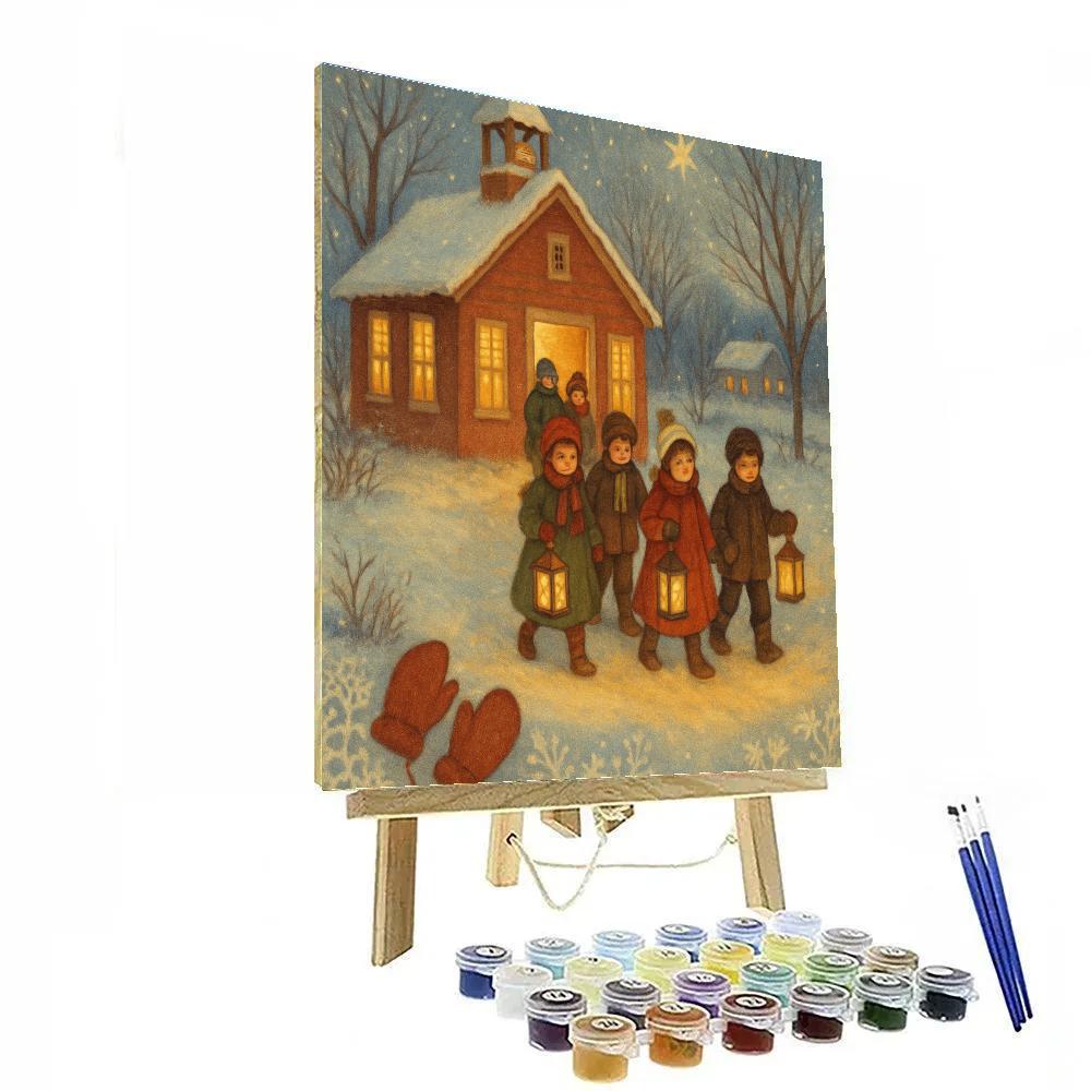 Snowbound Schoolhouse Lantern Walk painting number kit