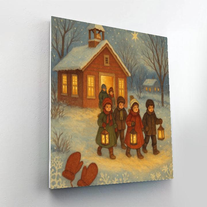 Snowbound Schoolhouse Lantern Walk painting number kit